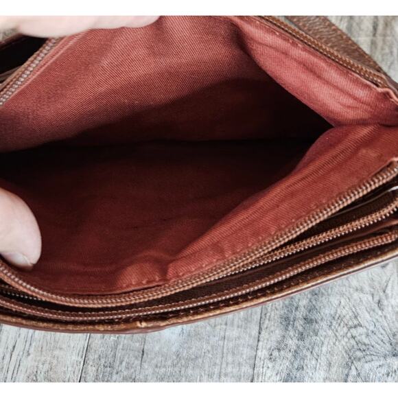 Wilsons Roma Leather Purse Crossbody Vintage Brown Cognac Crossbody Handbag Gold - Picture 9 of 16